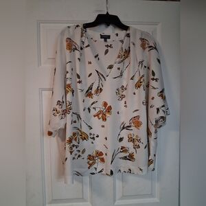 Madison Cream Blouse Floral Print Lightweight Flowy Casual  Business Curvy  2X